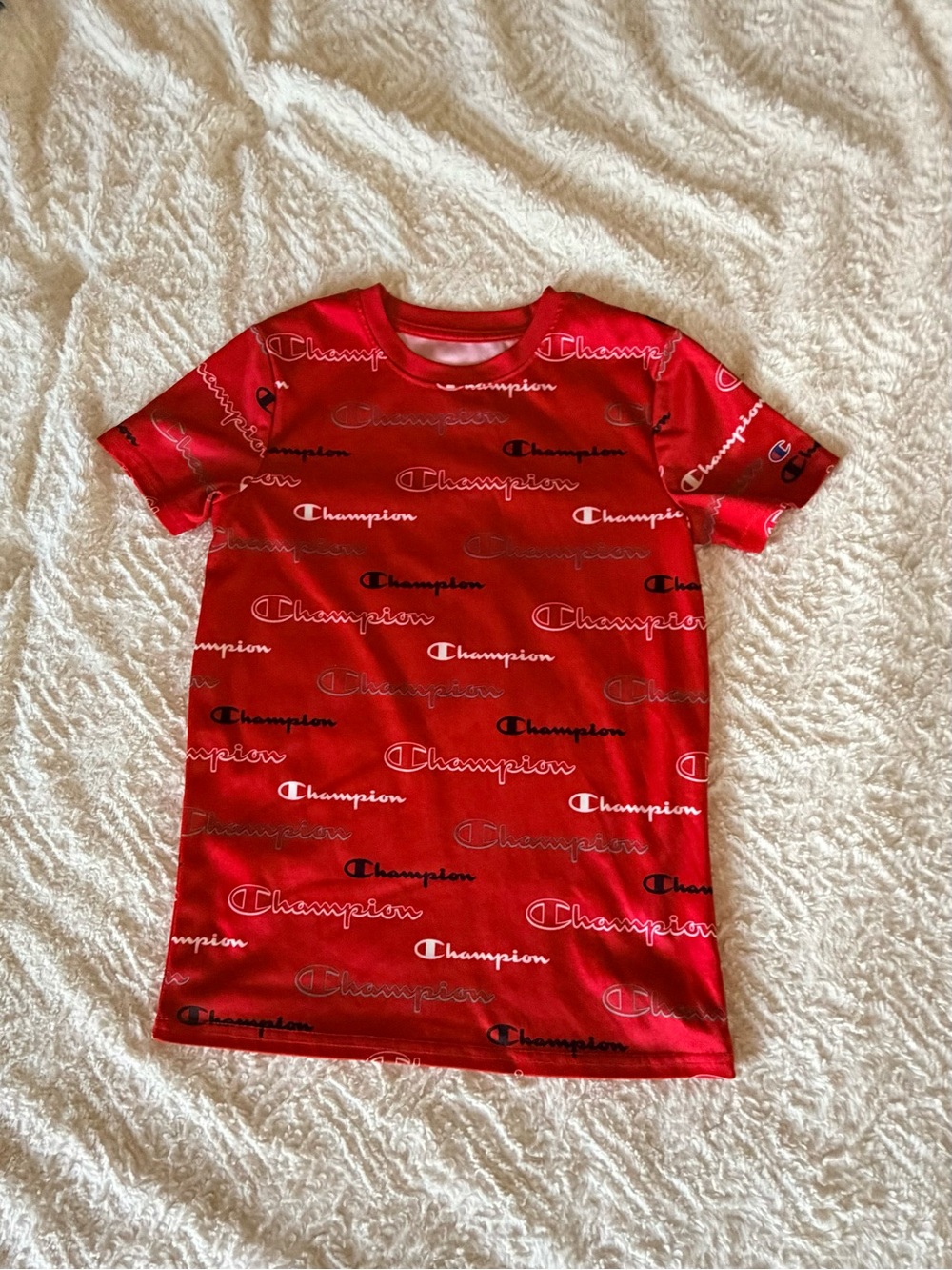 Champion Boys Red All-Over Logo Print Athletic T-Shirt Size 10/12
